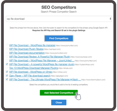Build a list of competitors and search query goals unique to each page or post